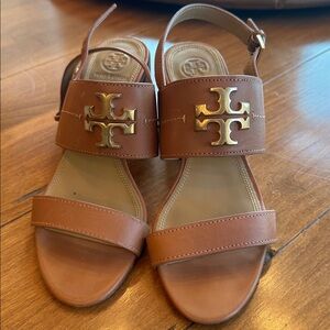 Tory Burch Tan Leather Block Heel Sandals